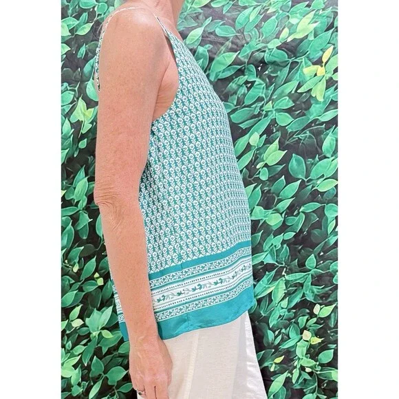 LOFT Lined Floral Camisole Tank Green White Size Medium - Picture 2 of 6